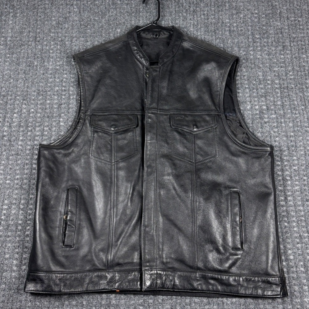 Unik Select Biker Motorcycle Leather Vest 4XL Black Zip Snap Front/Inside Pocket